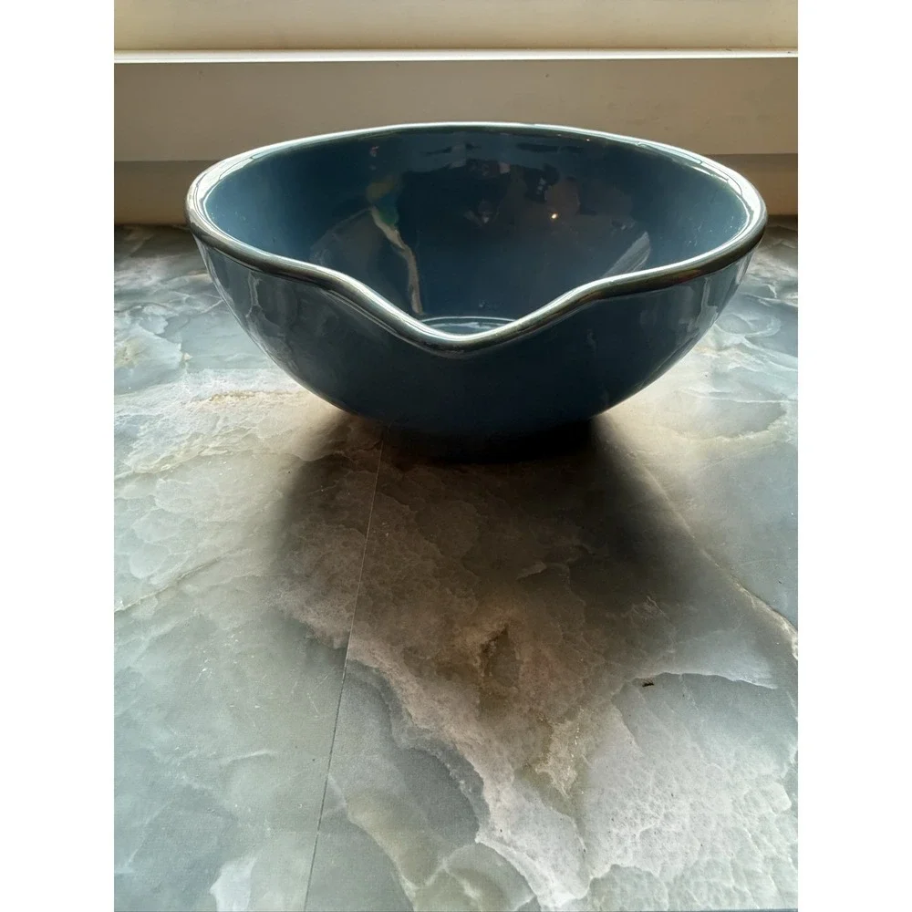 Vintage McCoy USA Blue Batter Bowl Mixing Bowl Spout Handle Pottery Farmhouse
